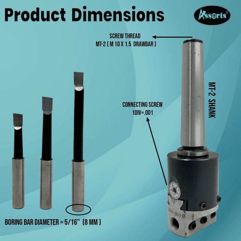[Australia - AusPower] - QUALITY PRECISION BORING HEAD DIAMETER 1.5" INCHES WITH CARBIDE TOOLS// 1 DIV: 0.001 THOU (2MT SHANK (M10 X 1.5 DRAWBAR)) 2MT SHANK (M10 X 1.5 DRAWBAR) 