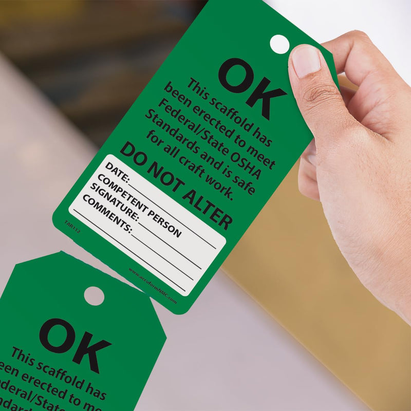 [Australia - AusPower] - 100 Scaffolding Tags by-The-Roll, Scaffold Ok Do Not Alter, US Made OSHA Compliant, Waterproof PF-Cardstock, Resists Tears, 6.25"x3", TAR112 100 Tags 