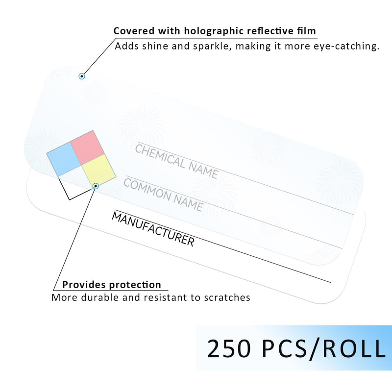 SDS Stickers/MSDS Stickers for Chemical Safety Data 2x3 Inch-Holographic Film Common Chemical Identifier HMIG Write in Labels GHS Secondary Container Labels 250pcs
