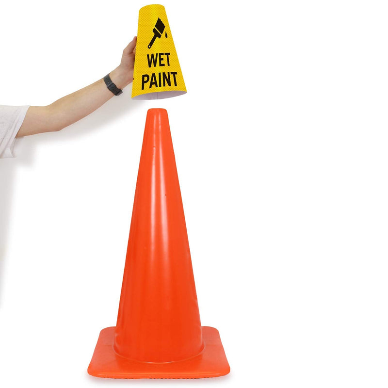 SmartSign 6-Pack "Wet Paint" Reflective Cone Message Sleeve Collar with Symbol, 360-Degree Visibility, Non-Adhesive Vinyl Signs for Traffic Safety Cones, 3-Side Print [Cone Not Included]