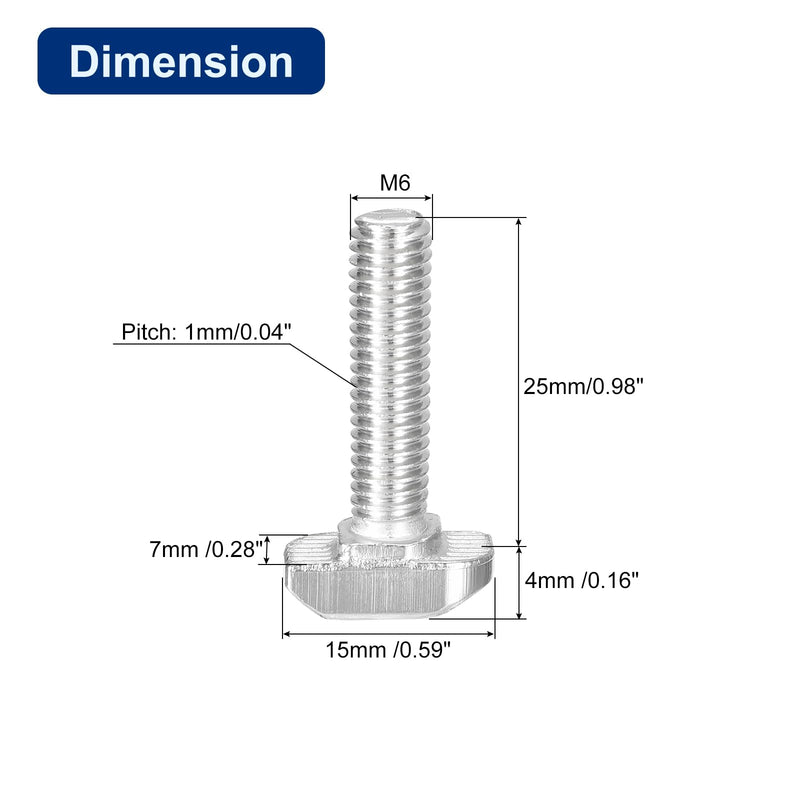 [Australia - AusPower] - uxcell M6x25mm T Slot Drop-in Bolt, 30Pcs Carbon Steel Nickel Plated Hammer Head T-Bolt T Shape Stud Sliding Screw for 30 Series Aluminum Profile 