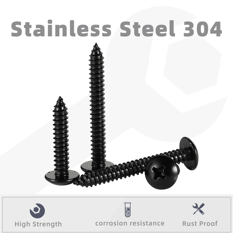[Australia - AusPower] - #6 x 1/2" Truss Head Wood Screws Sheet Metal Screw, Self Tapping, 18-8 Stainless Steel 304 Black Finish, 100 PCS #6 x 1/2" 