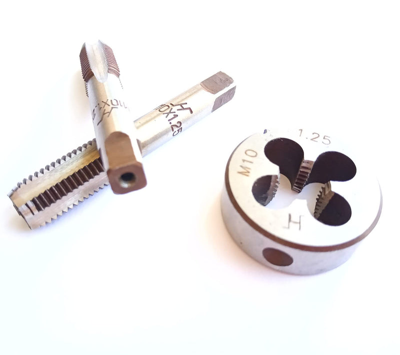 [Australia - AusPower] - M10x1.25 Metric Hand Thread Tap and Die, 1 Tapper Tap, 1 Plug Tap, 1 Round Die, Right Hand, 1.25mm Pitch (M10x1.25, Tap&Die) M10x1.25 