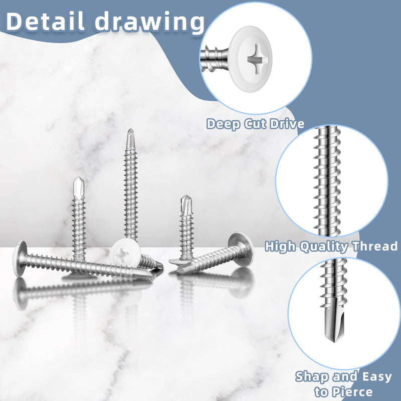 [Australia - AusPower] - Peryiter White Screws Self Tapping Screws for Metal White Thread Truss Head Screws 8 Fast Self Drilling Screw Sheet Metal Screws for Wire Lath to Metal Studs, Wood Work Screw, 4 Sizes (160 Pcs) 160 