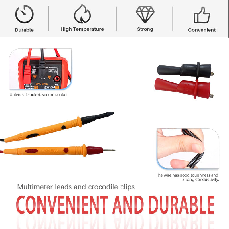 [Australia - AusPower] - 1000V 10A Multimeter Test Leads, Multimeter Leads+2pcs Alligator Clips, Test Probes Leads 