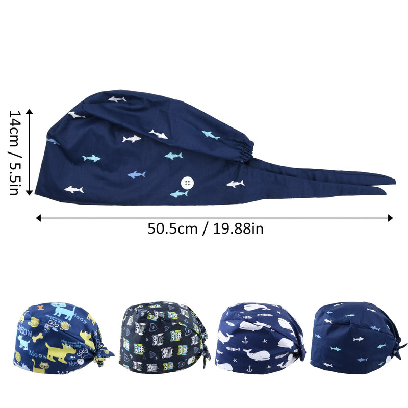 [Australia - AusPower] - Wisebom Surgical Cap Cotton Exfoliating Hat with Sweatband and Buttons Surgical Hat Dust Cap Adjustable Bandana Cap Chef Hat for Men and Women, blue 