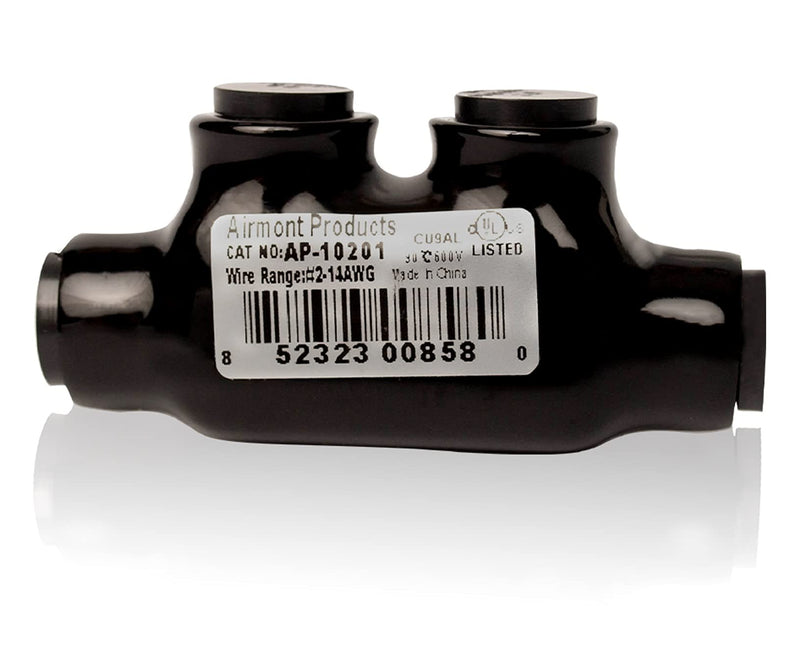 [Australia - AusPower] - (Pack of 4) AP-10201, Black Insulated in-Line Splice Connector, 2-14 Wire Range, 2.46" L x 0.83" W x 1.4" H, Pre-Filled with Oxide Inhibitor, Easy Re-Entry, Rubber Vinyl Coating, 2 Set Screws, 4-Pack Wire Range: 2 - 14 