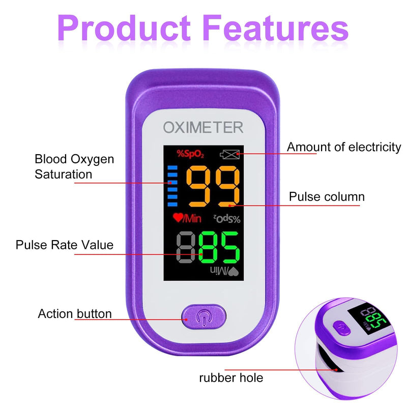 [Australia - AusPower] - Pulse Oximeter Fingertip, Pulse OX with Large LED Display, Oximeter, Pulse Oximeter, Fingertip Pulse Oximetr, Oximeter with AAA Battery Lanyard (Purple) 