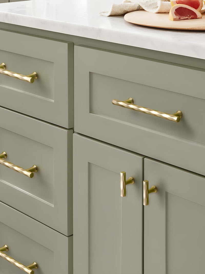 Brushed Gold Cabinet Pulls 3" Hole Center 5 Pack Hammered Brass Cabinet Handles Decorative Kitchen Drawer Dresser Cupboard Bathroom Vanity Cabinet Hardware Rhombus 3"(76mm) Hole Center Brushed Gold