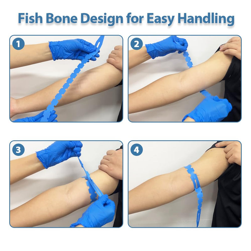 Disposable Tourniquet with Fish Bone Design, Latex-Free, TPE, 17 Inches Long, Pack of 25, Blue