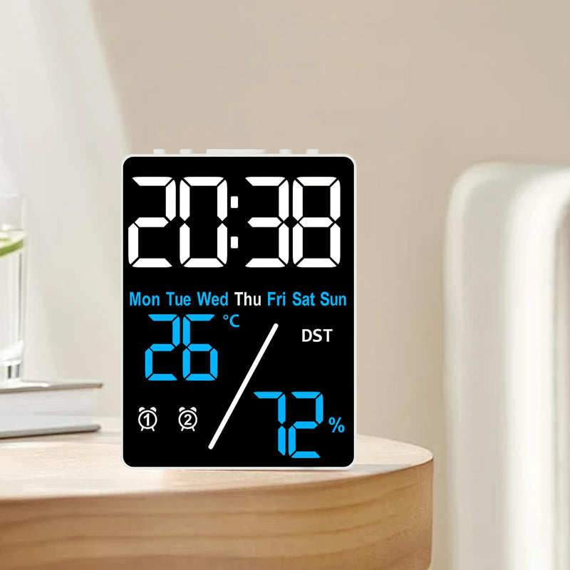 [Australia - AusPower] - Digital Room Thermometer Hygrometer Alarm Clock, 5.9 inch Desktop Accurate Humidity Temperature Monitor Meter for Indoor Outdoor Kitchen Office Bedroom Livingroom (Battery Not Included) 