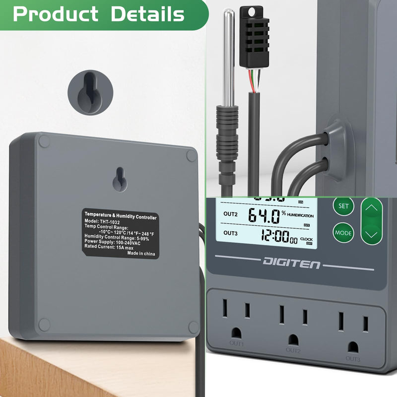 [Australia - AusPower] - Dual Probe Temperature & Humidity Controller, Independent Sensors for Precise Temperature and Humidity Control, Compatible with Humidifiers, Dehumidifiers, Heating & Cooling Systems 