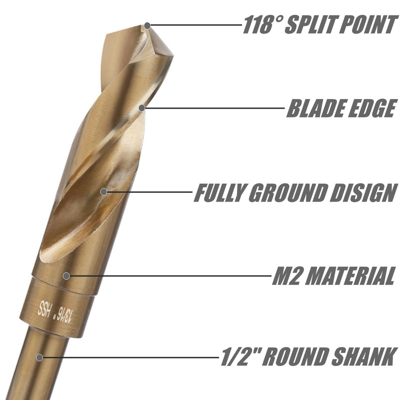 1-1/2'' Twist Drill Bit, HSS M2 Quick Change Jobber Drill Bit with 1/2'' Round Shank, 118 Degree Split Point, Ideal for Steel, Copper, Aluminum, Zinc Alloy, Wood and Plastic 1-1/2''