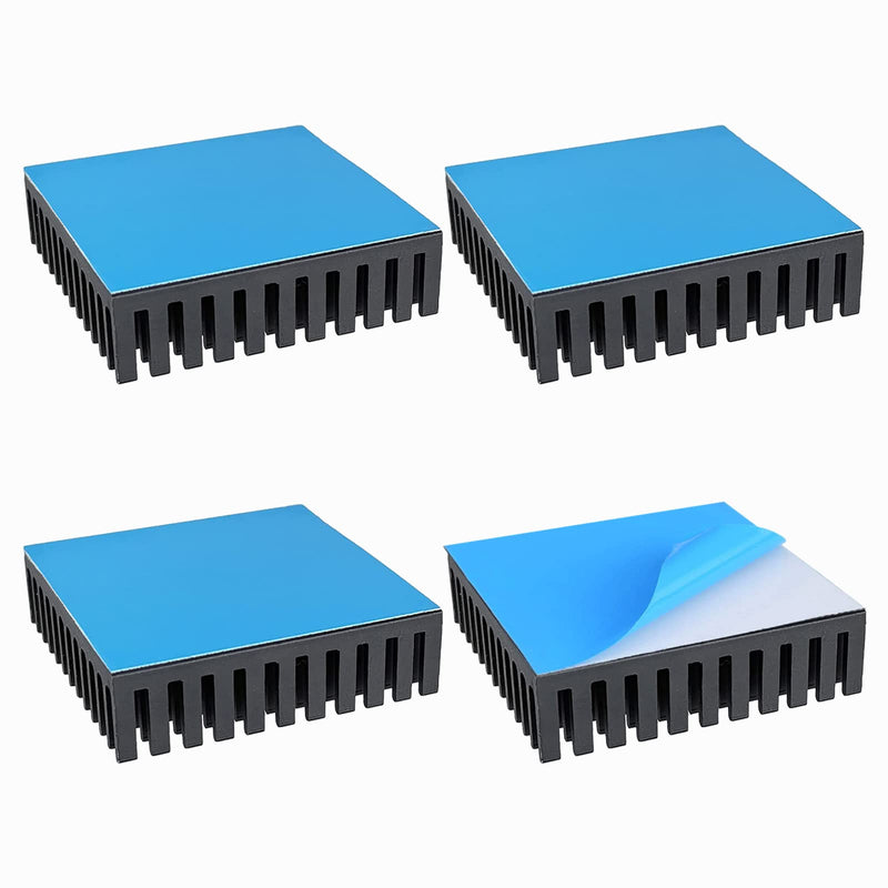 Heat Sink Aluminum Heatsink Self-Adhesive 40 x 40 x 11 mm Pack of 4 | Black aluminum heat sink with adhesive sticker, for computer hosts, 3D printers, routers, IC, LED and servers etc