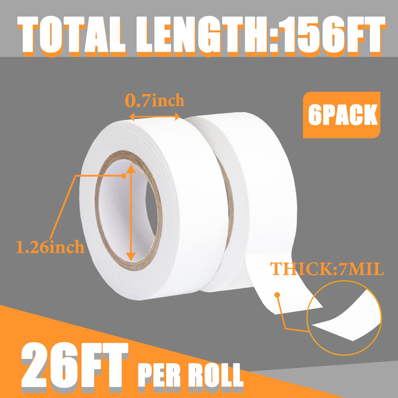[Australia - AusPower] - White Electrical Tape,0.7in X 26.5ft,7mil Thick,6 Pack,Industrial Grade Electrical Tape,Multipurpose Electric Tape for Wrapping Wiring Harness,Electric Insulating 0.7in X 26.5ft White 6 