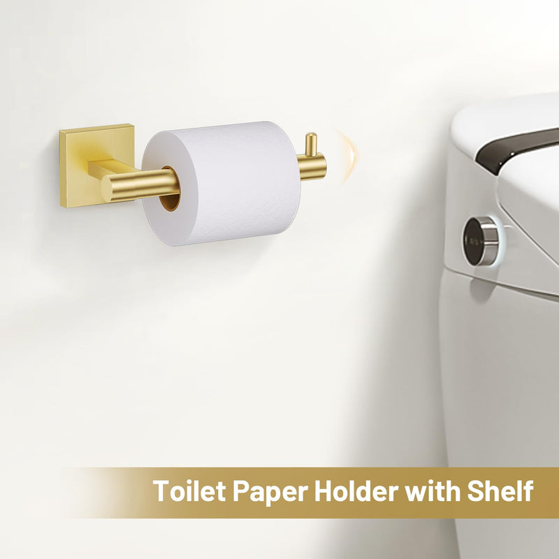 TURS Brushed Gold 4-Pieces Towel Ring Set Include Towel Ring Toilet Paper Holder Towel Hook SUS304 Stainless Steel Bathroom Accessories Kit Wall Mounted Set C
