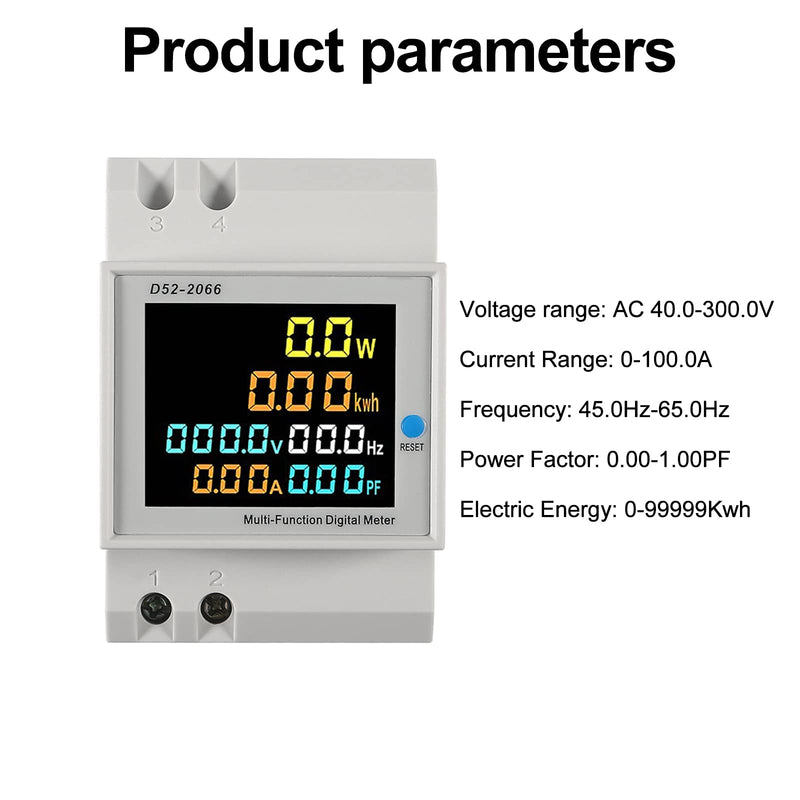 [Australia - AusPower] - AC 40-300V 100A Electricity Usage Monitor Multimeter, 6 in 1 Multimeter Digital Power Energy Meter Single Phase Din Rail Voltmeter Ammeter Watt Frequency Power Factor Energy (Built-in CT) Built-in CT 