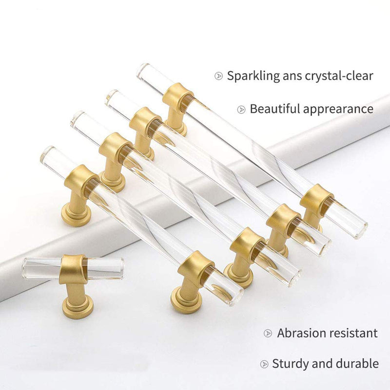 Peaha Acrylic Drawer Pulls Kitchen Cabinet Handle Gold Dresser Drawer Pull Brushed Brass Cabinet Hardware T Bar Cabinet Pulls, 3in Hole Center, 5 Inch Overall Length, 10 Pack 3in(76mm) Hole Center Matte Gold