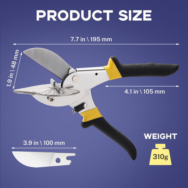 [Australia - AusPower] - Miter Shears for Molding, RAINHOL Trim Cutter Hand Tool, Adjustable Angle Cutting Tool for Wood Trim Molding, PVC, Vinyl, Trunking, 2 Extra Replacement Blades Included Miter Shears with 2 Blades 