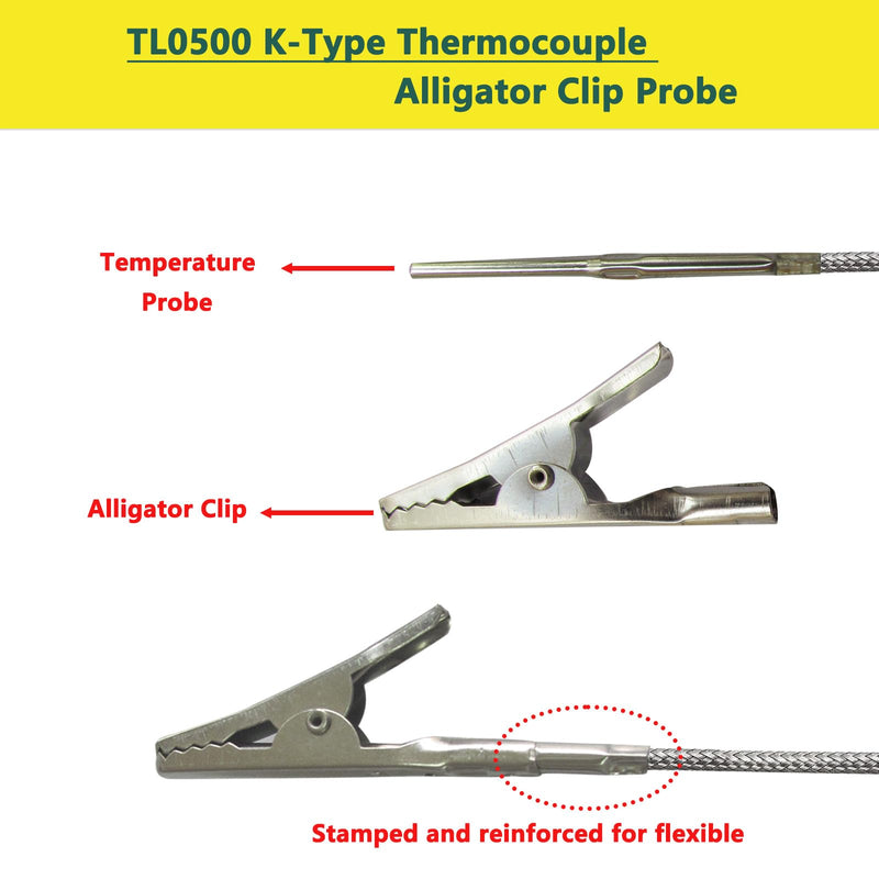 [Australia - AusPower] - K Type Thermocouple Probe TL0500 Alligator Clip Temperature Probe Range -40℉ to 850℉ K-Type Thermocouple Temperature Sensor Probe 