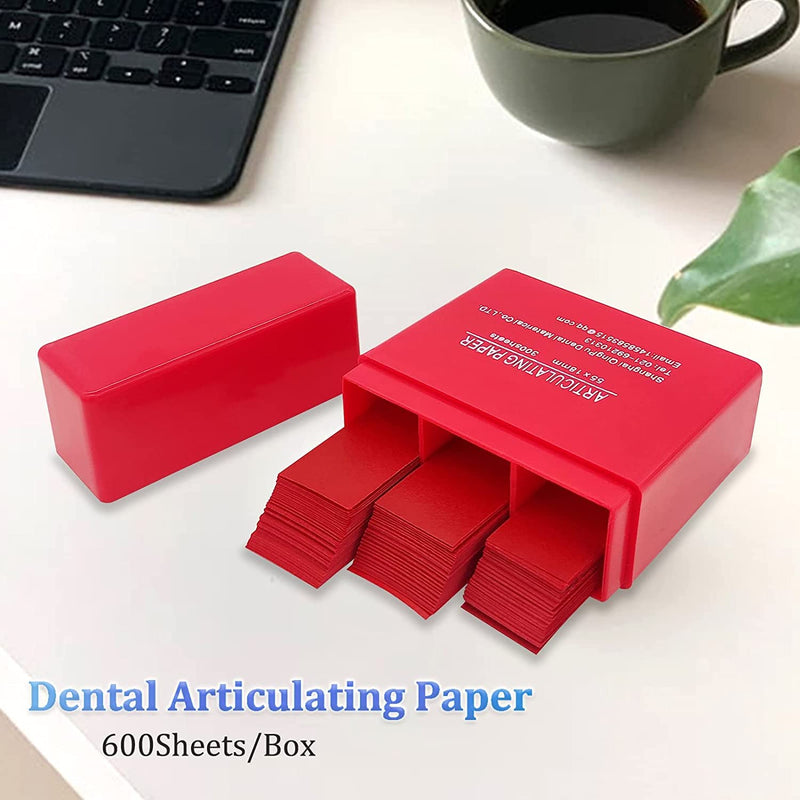 [Australia - AusPower] - 600 Sheets Dental Articulating Paper, Plastic Dispenser Red and Blue 100 Micron Bite Articulating Paper & Film Doubled Side 