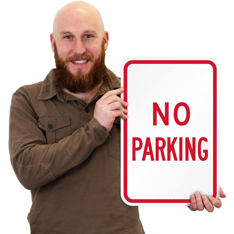 SmartSign 18 x 12 inch “No Parking” Metal Sign with Pre-Cleared Holes, Screen Printed, 63 mil Laminated Rustproof Aluminum, Red and White
