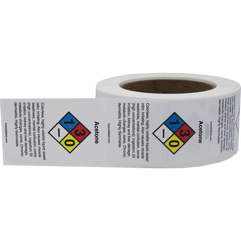 Acetone Chemical NFPA Labels, 2 x 3 Inch Rectangle, 500 Total Labels per Roll