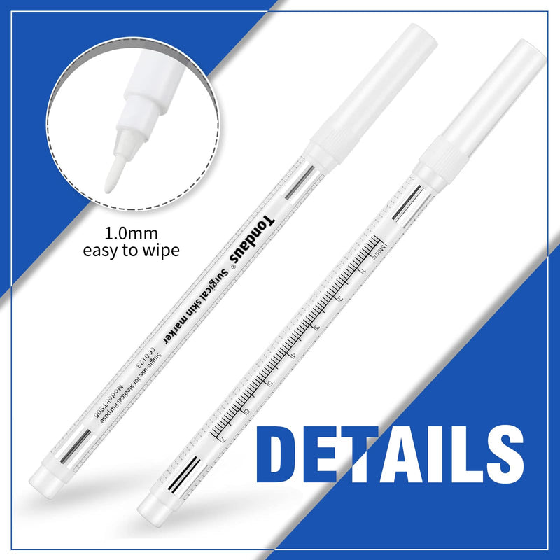 [Australia - AusPower] - 6Pcs Professional Surgical Tip Skin Marker Pen White Stencil Markers Pen with Paper Ruler for Eyebrow, Tattoo Skin Marking Individually Wrapped 1.0 MM 