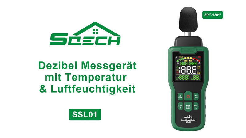Dezibel Meter, SQECH Sound Level Meter with Temperature Humidity | Sound Level Meter with Color Backlight Display A/C Rating dB/SONE Unit Fast/Slow Response 30-130dB