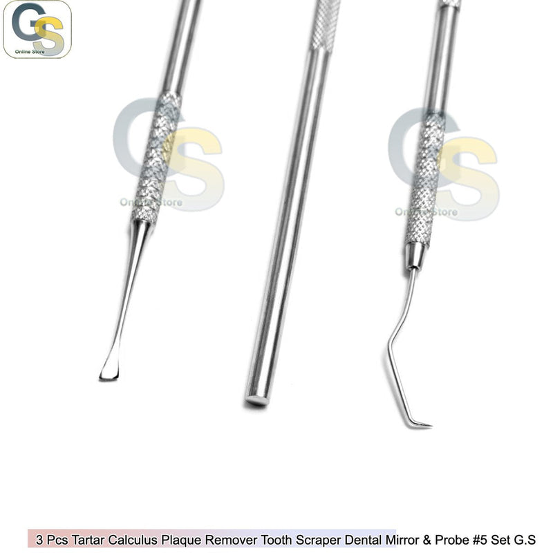 [Australia - AusPower] - 3 PCS TARTAR CALCULUS PLAQUE REMOVER TOOTH SCRAPER DENTAL MIRROR & PROBE #5 SET by G.S ONLINE STORE 