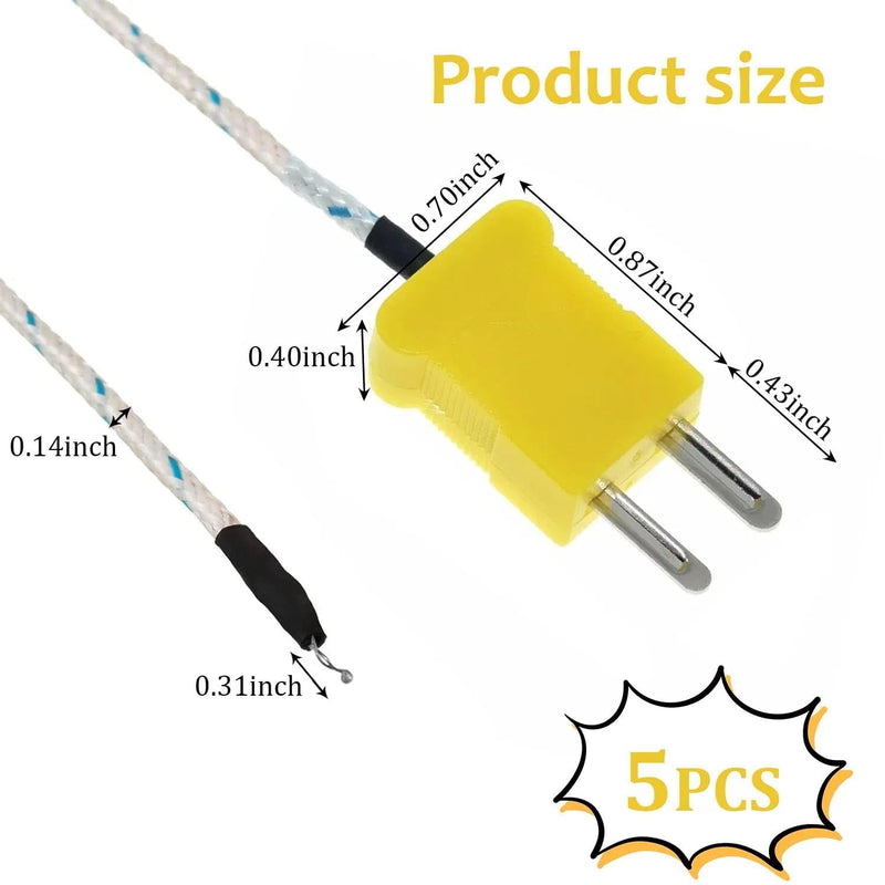 [Australia - AusPower] - 5Pcs K Type Mini-Connector Thermocouple, 3 M/9.8 ft Temperature Probe Sensor, Type K Thermocouple Wire Measure Range -50 to 400 Celsius, Compatible with TM902C/ TES1310 