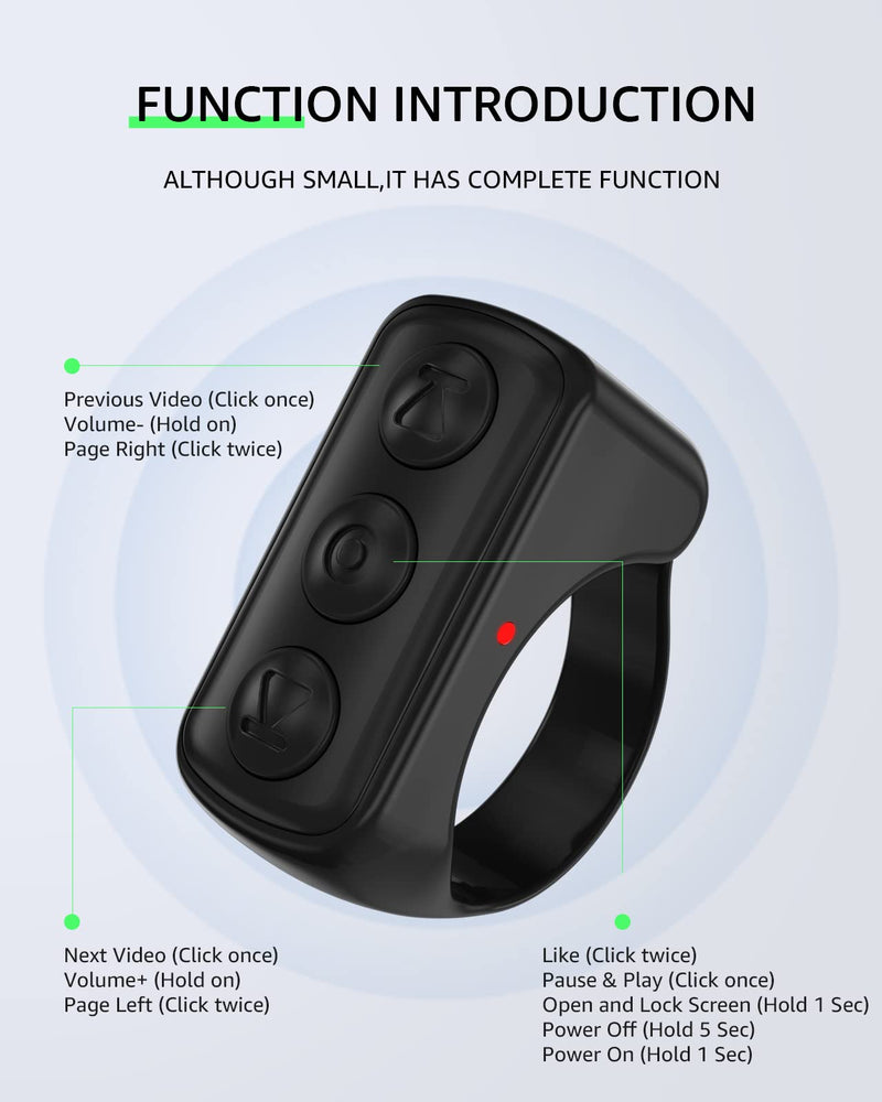 [Australia - AusPower] - TIK TOK Wireless Page Turner Tiktok Scrolling Button Ring Fingertip Bluetooth Remote Control with Charging Case for iPhone Android ipad Cell Phone (Black) Black 