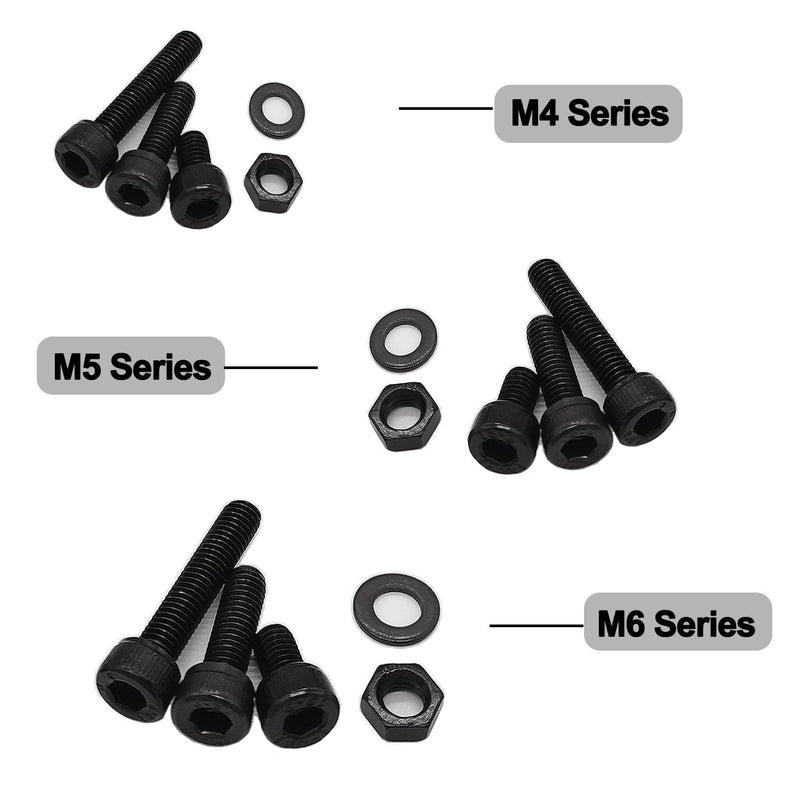 [Australia - AusPower] - 219 Pcs M4 M5 M6 Black Metric Hex Socket, 12.9 Grade Alloy Steel Head Cap Screws Bolts Washers Nuts Kit, Hex Socket Bolts and Nuts Assortment Set Screws Black Socket Head 