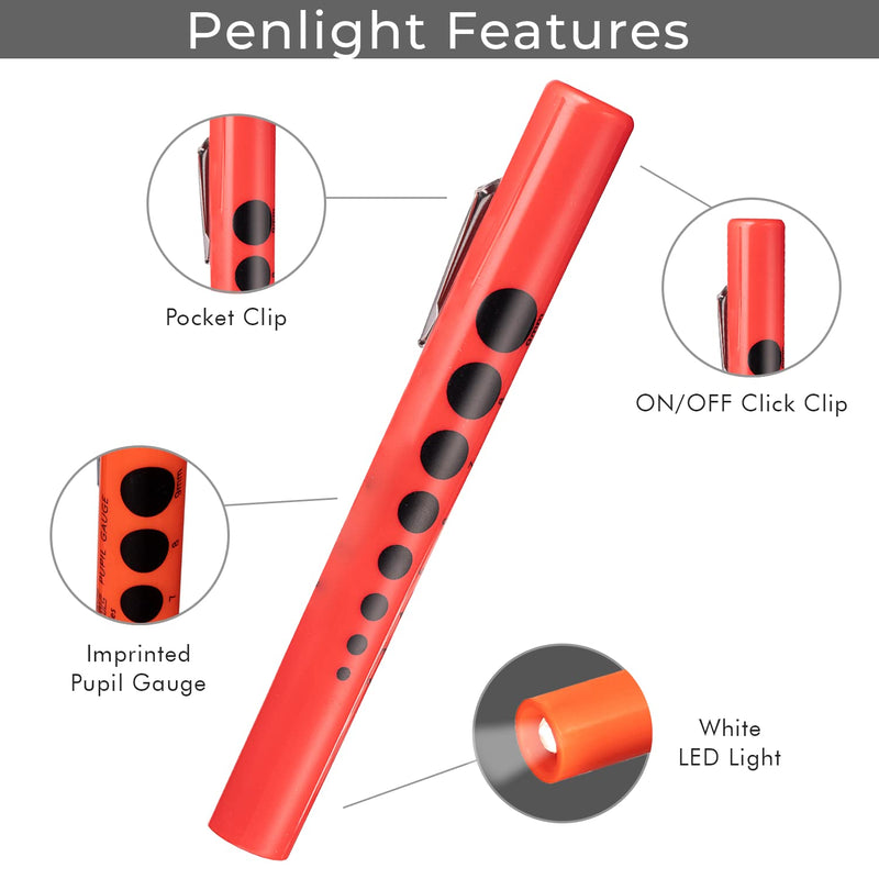 [Australia - AusPower] - 6 Pack Multi-Color Disposable LED Pen Light with Pupil Gauge, Medical Diagnostic Penlight for Doctors Nurses EMTs and Nursing Students 
