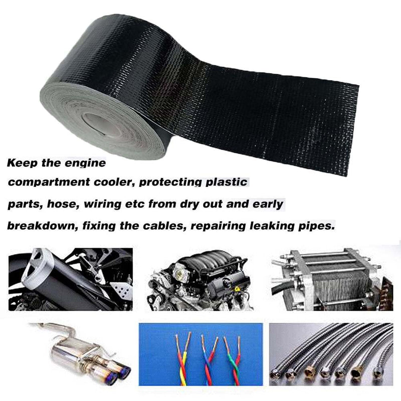 Xinhan (Gold,Silver,Black) Aluminum Foil Heat Shielding Tape High Temperature Heat Reflective Adhesive Backed Tape Compatible with Car Intake Pipe Engine Bay Hoses Wires Etc (Black, 2in x 50ft) Black