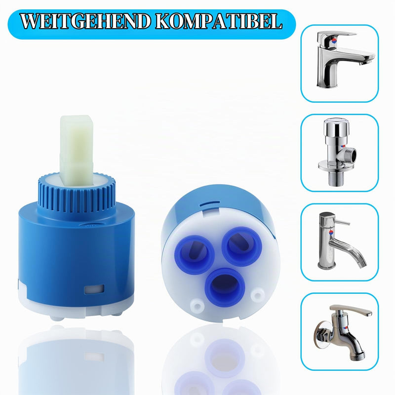 Pack of 2 Tap Cartridge, 35 mm Ceramic Cartridge Fittings Sink Accessories Ceramic Cartridge Replacement Cartridge for Kitchen Tap Mixer Tap Bathroom Faucets Bidet Faucets Shower Fitting