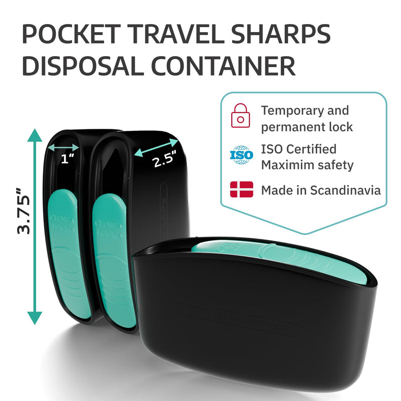 [Australia - AusPower] - 3-Pack Original Pocket Sharps Container for Diabetic Pen Needles & Test Strips | Compact & Portable | Small Sharps Containers for Home Use & Travel | Safe Bio-Hazard Lock | Black/Green Black/Green, 3-pack 