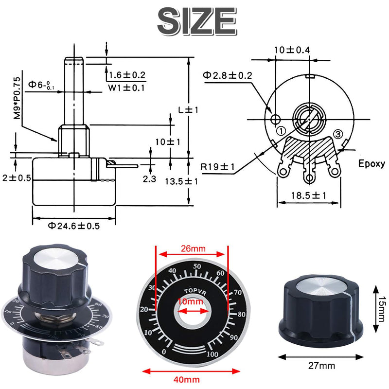 [Australia - AusPower] - DAOKAI RV24YN20S B103 10K ohm Potentiometer Single Turn Carbon Film Rotary Potentiometer - 2 Pack with Knobs, Accurate Measurement, for Speed Control of the Inverter 