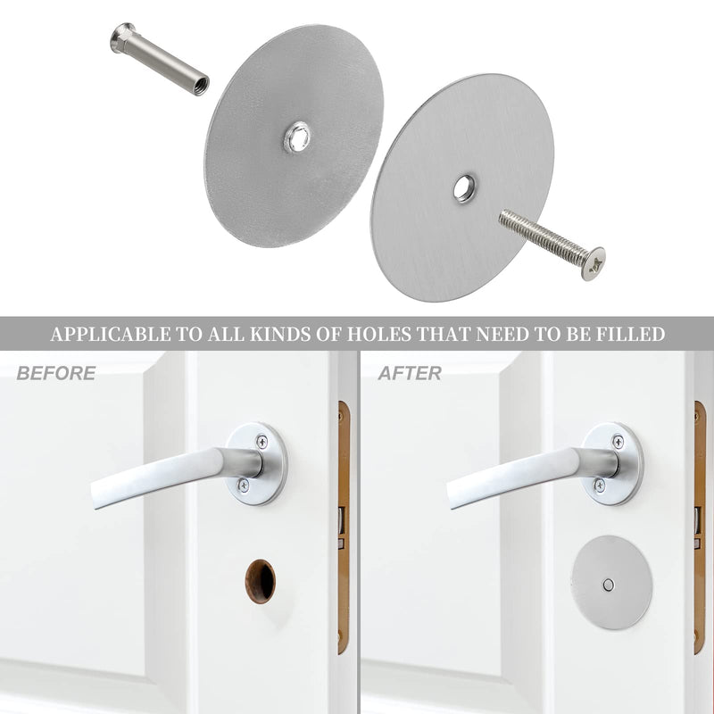 2 Pack Door Hole Cover Plate Brushed Satin Nickel Deadbolt Cover Plate 2 5/8" Diameter Round Door Knob Hole Filler Plate, 1" and 1.5" Screws, Reinforcer Locks and Doors for Home Security