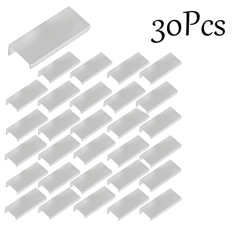 3.15 Inch Silver Finger Pulls for Cabinet 30Pcs, 2.52 Inch Hole Spacing, Aluminum Alloy Edge Pulls Furniture Handle, Back Mount Concealed Handles for Cupboard, Drawer, Dresser, Wardrobe 80mm/3.15" Straight Edge
