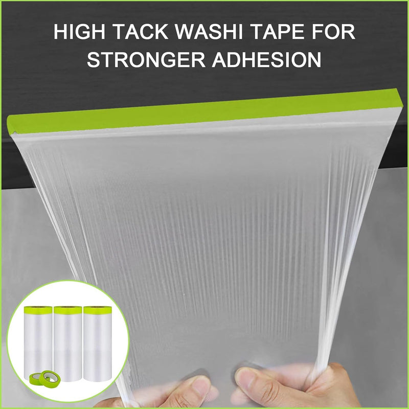 Pre-Taped Masking Film-55inx65ft Tape and Drape Painters Paper Rolls, Plastic Painting Film for Automotive Painting Covering (1 roll)