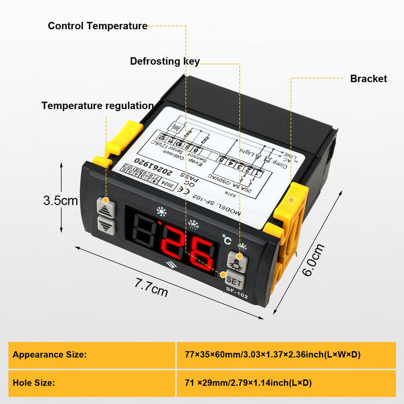 [Australia - AusPower] - Electronic Temperature Controller SF-102 Digital Display Freezer Thermostat Regulator 110V an Evaporator Fan Controller Defrost Heating Wire Controlle 