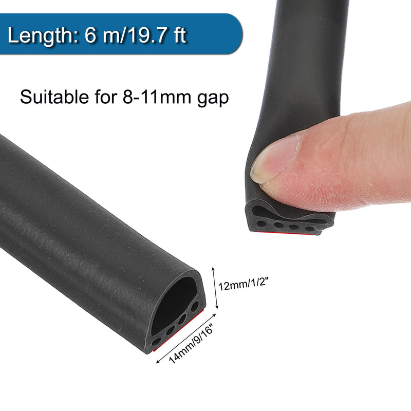 PATIKIL 9/16 Inch x 1/2 Inch x 20 ft D-Shaped Weather Stripping Door Seal Strip, Self Adhesive Silicone Seal Tape fit 8-11mm Gap for Door Frame Window, Black