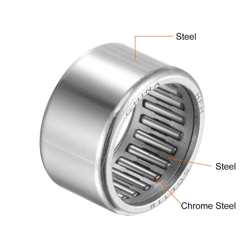 [Australia - AusPower] - uxcell SCE118 Needle Roller Bearings 11/16-inch Bore 7/8-inch OD 1/2-inch Width Chrome Steel Open End 2pcs 11/16x7/8x1/2" 