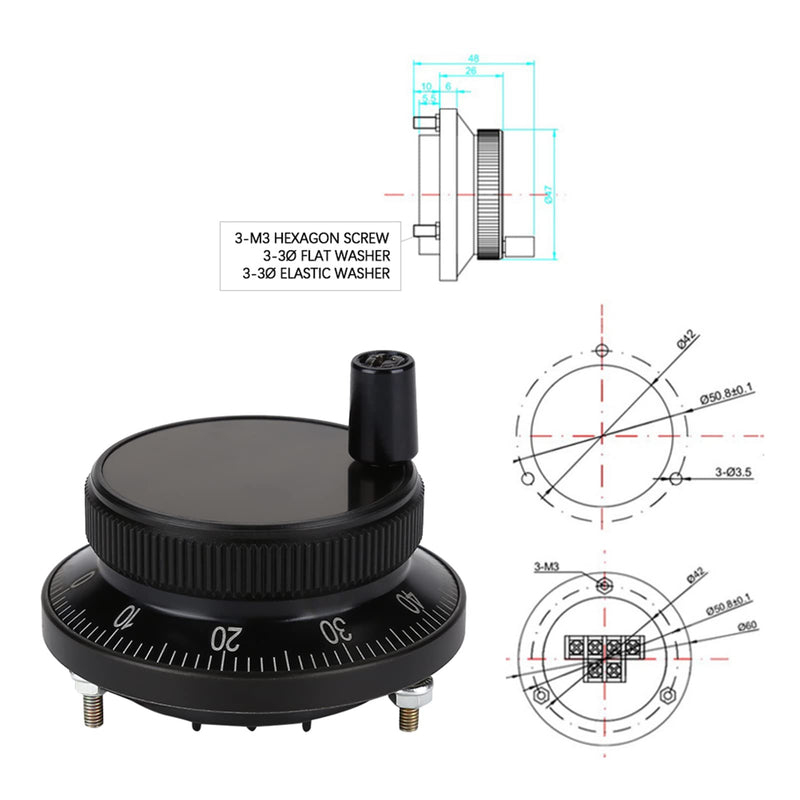 [Australia - AusPower] - CNC pulse generator, pulse generator, pulse generator, 5 V, 60 mm, hand-wheel pulse generator, router, manual control for CNC system (black) 