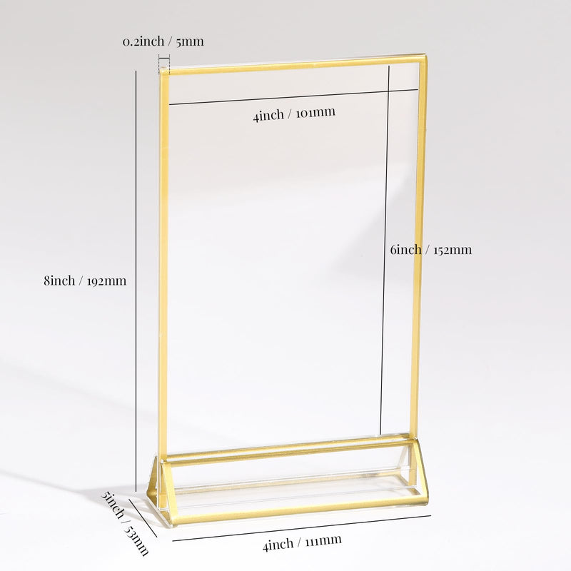 [Australia - AusPower] - UNIQOOO Acrylic Sign Holders with Golden Border, Portrait View, Pack of 6 | 4x6 Inches Double Sided Clear Frame, Perfect for Wedding reception, Centerpiece, Decoration, Party,Anniversary, Event 4x6?6 Pack 