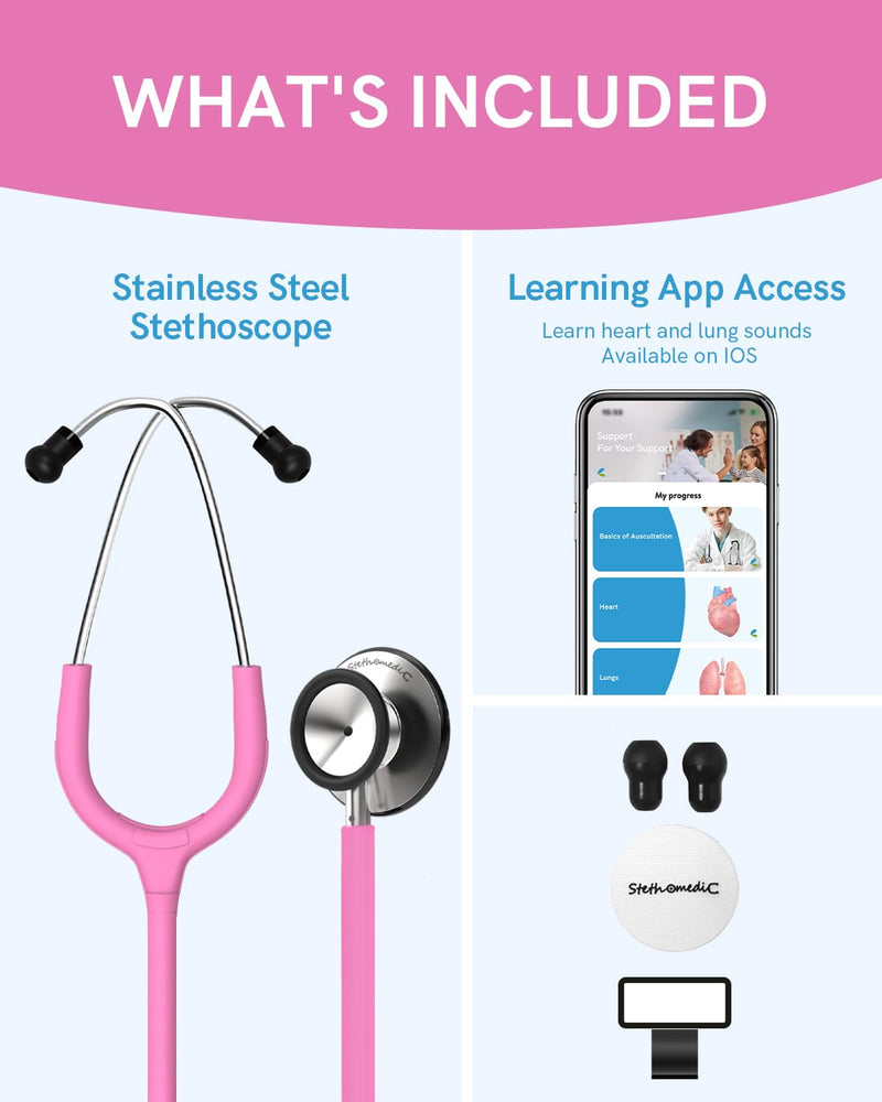 [Australia - AusPower] - FriCARE Pink Stethoscope - Stethoscopes for Nurses Medical Nursing Students - Fashion Accessories in Nurse Supplies for Work, StethoMedic Essentials, Match with Uniform, Dual-sided Chestpiece, 31 inch Peach Pink 