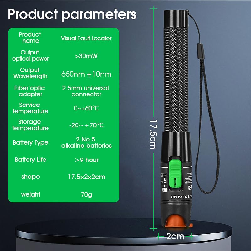 KALEA-INFORMATIQUE Fibre Optic Tester Type Visual Fault Locator VFL 30 mW, Range 30 km, with FC LC Adapter