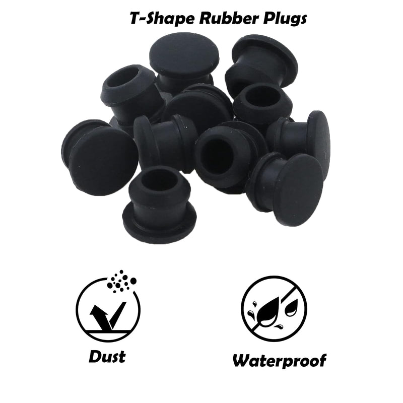 [Australia - AusPower] - 12pcs Silicone Plugs Waterproof Tapered Round Hole Stoppers Black for 6mm Hole 