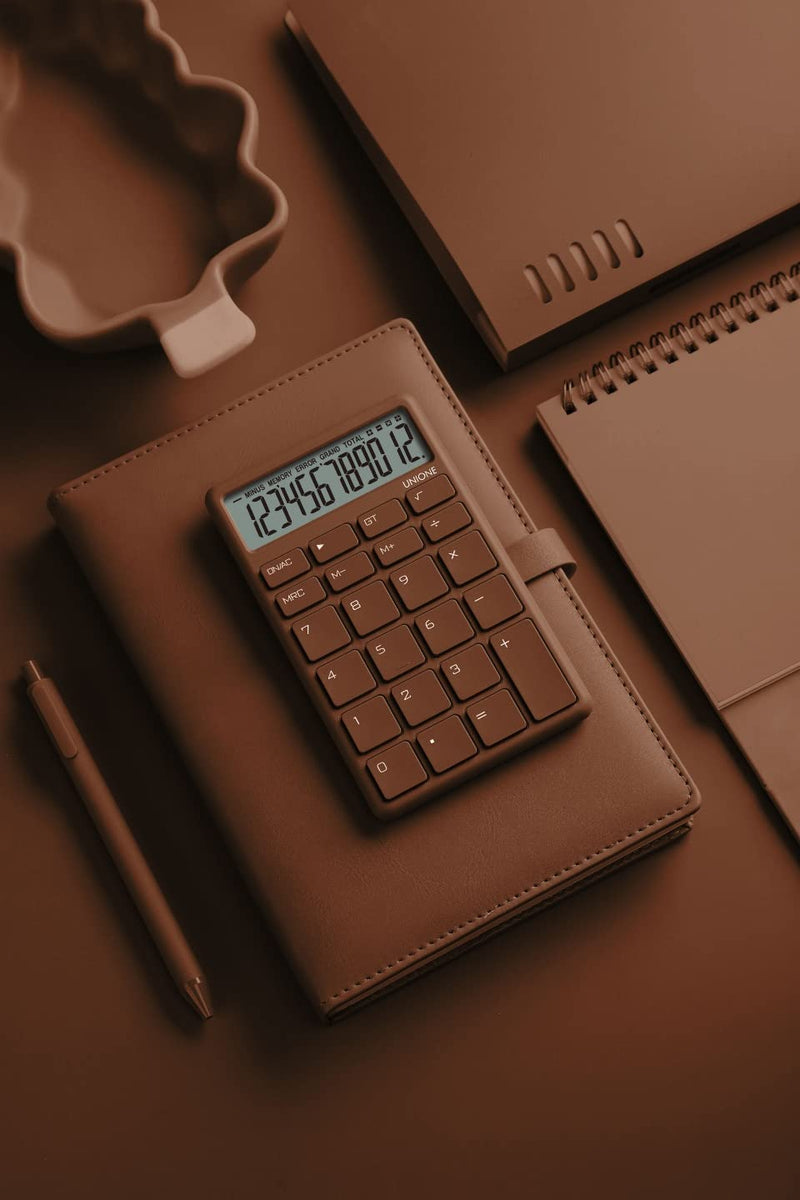 [Australia - AusPower] - Pocket & Desktop Beige Calculator with a Bright LCD, Dual Power Handheld Desktop. Color. Business, Office, High School 